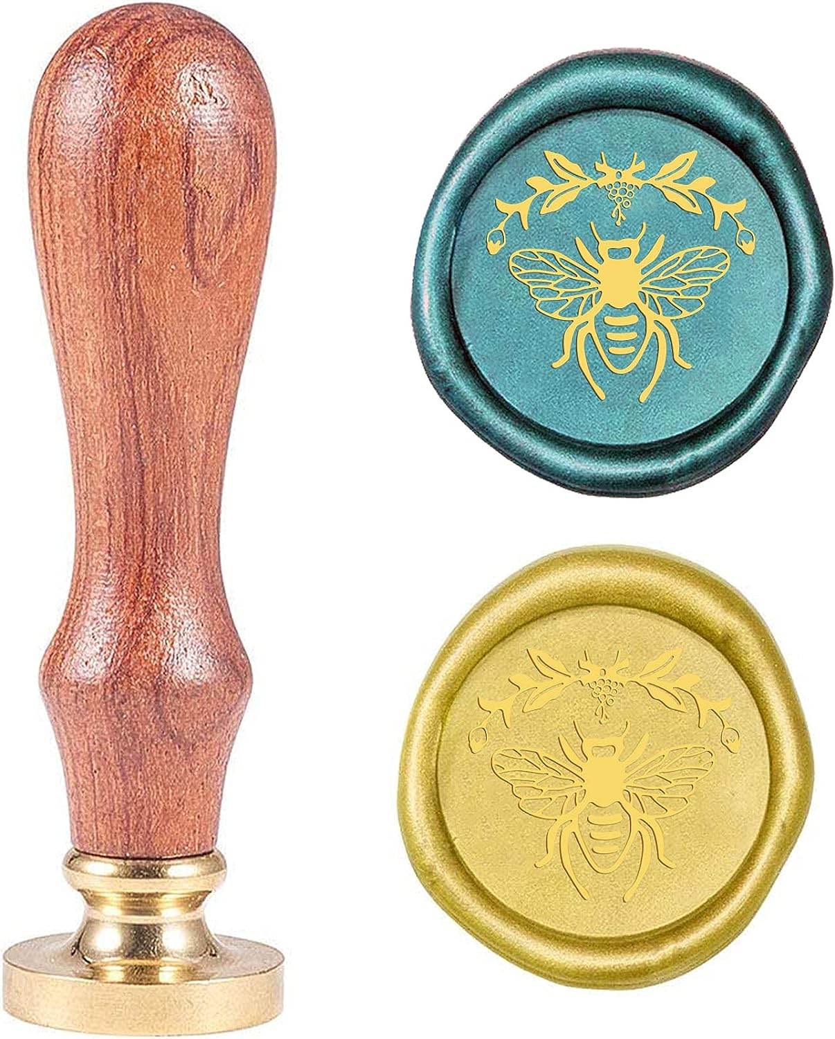 Wax Seal Stamp Flower Vine and Bee Pattern 0.98 Sealing Wax Stamp with  Brass Seal Wood Handle for Greeting Card Wedding Invitation Envelope